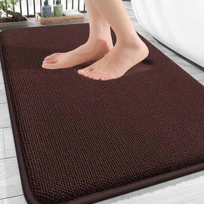 OLANLY Thick Memory Foam Bathroom Rugs 34x21, Absorbent Bath Mat, Brown
