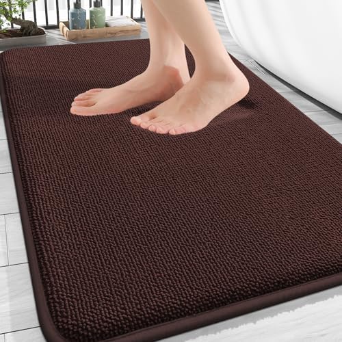OLANLY Thick Memory Foam Bathroom Rugs 30x20, Absorbent Bath Mat, Brown