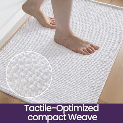 DEXI Chenille Bath Mat 32x20, Soft Absorbent Bathroom Rugs, White
