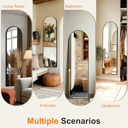 Arched Full Length Mirror, 56"x15" Standing Body Mirror for Wall, Black