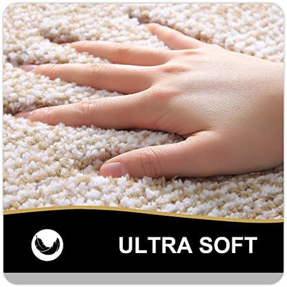 OLANLY Small Bathroom Rugs 24x16, Absorbent Microfiber Bath Rugs, Beige