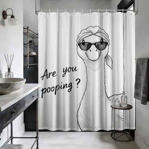 Funny Duck Shower Curtain Cute Silly Goose are You Pooping Shower Curtains for Bathroom Decor Sets, Waterproof Cloth Fabric with Hooks, 70 x 72 Inch