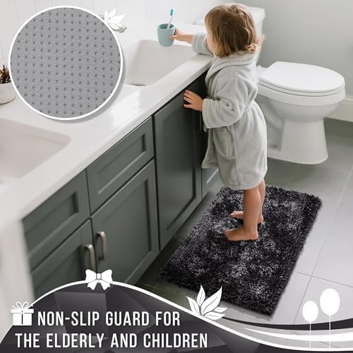 Yimobra Large Bathroom Rug Non Slip 36x24 Inch, Extra Thick Soft Absorbent Chenille Bath Mat, Machine Washable Quick Dry Bath Rugs for Bathroom Floor, Tub and Shower, Home Decor Accessories, Dark Grey