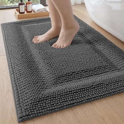 DEXI Bathroom Rugs 32x20, Non Slip Washable Chinelle Bath Mat, Dark Grey
