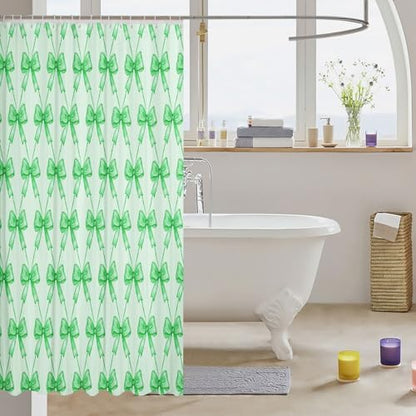 jejeloiu Cute Bow Bathroom Accessories 72"x72" Green Bowknot Shower Curtain for Bathroom Decor for Kids Boys Girls Kawaii Bath Curtain Waterproof Polyester Fabric for Stalls Bathtubs Princess