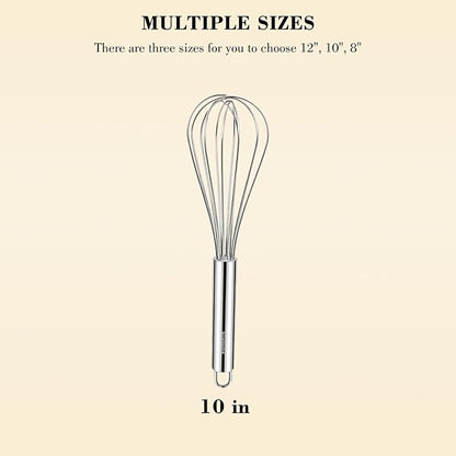 NileHome Stainless Steel Whisk 10" Kitchen Whisk Wisking Tool Kitchen Wisk Wire Whisks for Cooking, Whisking, Blending, Beating, Stirring