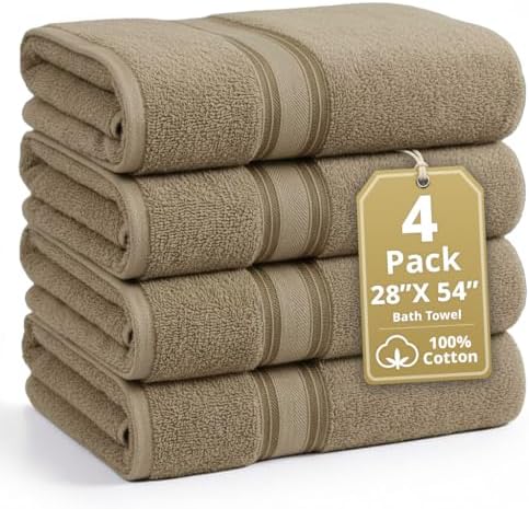 LANE LINEN Bathroom Towel Set 4 Piece Soft Absorbent Quick Dry - Taupe