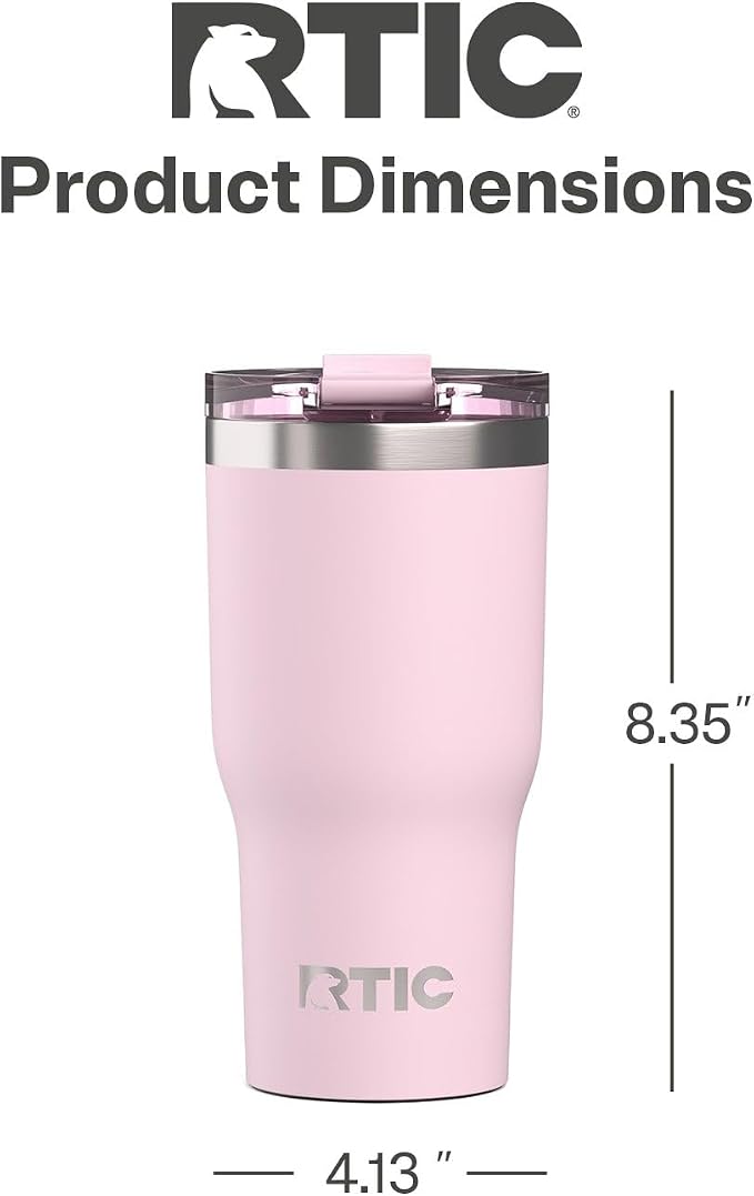 RTIC 30oz Essential Tumbler with Lid, Ceramic Lined, Insulated, Stainless Steel, Metal, Double Wall Vacuum-Insulation, Travel Cup for Iced Coffee, Tea, Hot and Cold Drink, Pale Pink