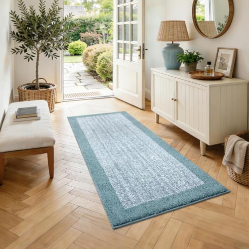 40x24 Bathroom Rugs Non Slip Washable, Soft Absorbent Bath Mat Dusty Blue