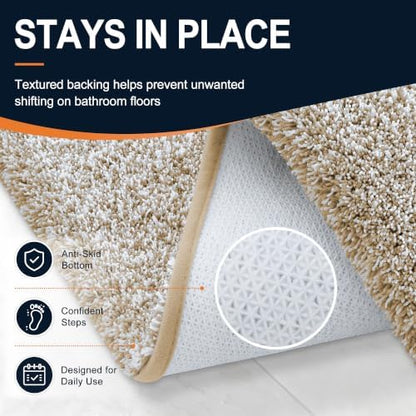 OLANLY Microfiber Bathroom Rugs 40x32, Quick Dry Bath Mat, Beige and White