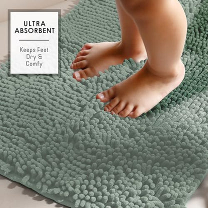 Hearth & Harbor Bathroom Rugs, Chenille Bath Mat - Machine Washable Bath Mats for Bathroom Non-Slip Backing Rubber, Quick Dry Bathroom Mat, 17 x 24 - Ice Green