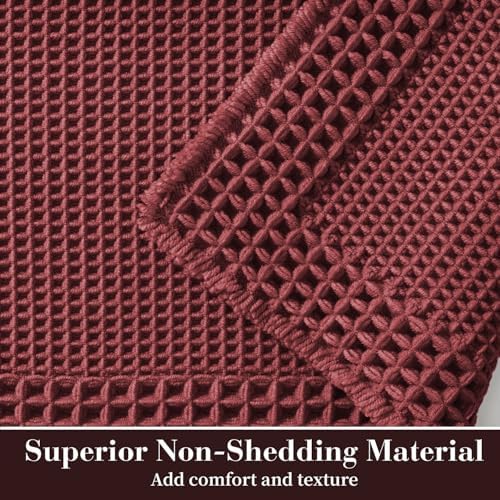 RESARE Waffle Bath Mat for Bathroom Non Slip Bathroom Rugs 18"x30" Dark Red