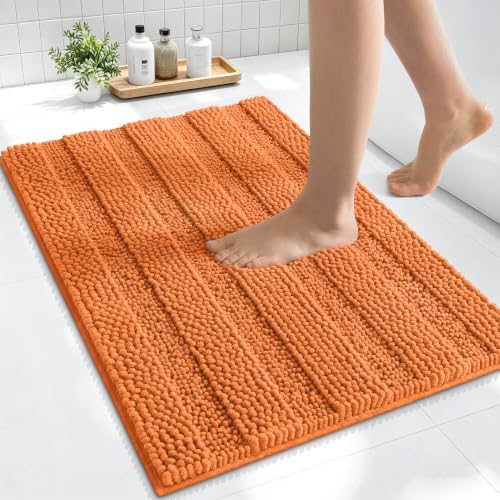 Smiry Thick Small Chenille Bathroom Rugs 24x16, Absorbent Bath Mat, Clay
