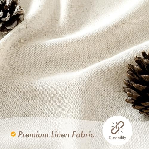 MIULEE Linen Buttonhole Fabric Shower Curtain Natural 72*80 12 Metal Hooks
