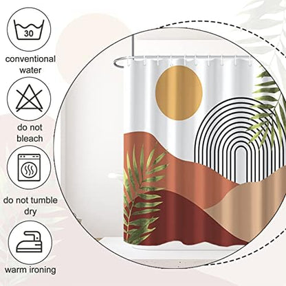 AWERT Boho Shower Curtain with Hooks Arch Sun Rainbow Green Leaves Mid Century Shower Curtain for Bathroom Washable Bathroom Accessories Bathtub Decor 72x72inch