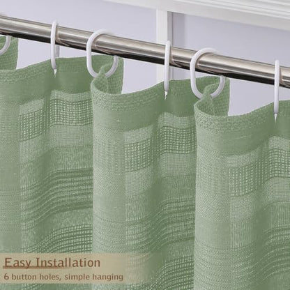 OVZME Small Stall Shower Curtain - Linen Textured Bathroom Curtain with Boho Tassel, Heavy Duty Farmhouse Bath Decor for RV Camper, Machine Washable, 36Wx72L Inches, Light Green