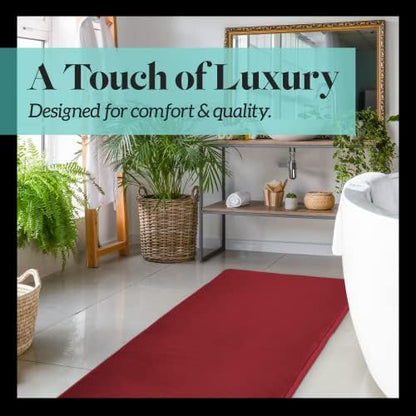 Memory Foam Bath Mat Non Slip Absorbent Super Cozy Velvet Bathroom Rug Carpet (60 inches X 17 inches, Red)