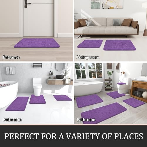 YIHOUSE Bathroom Rugs Mat Set, Memory Foam Bath Mat 3 Piece Purple