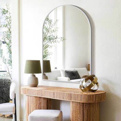 FICTOR 26" x 38" Arched Bathroom Vanity Mirror for Over Sink, Silver