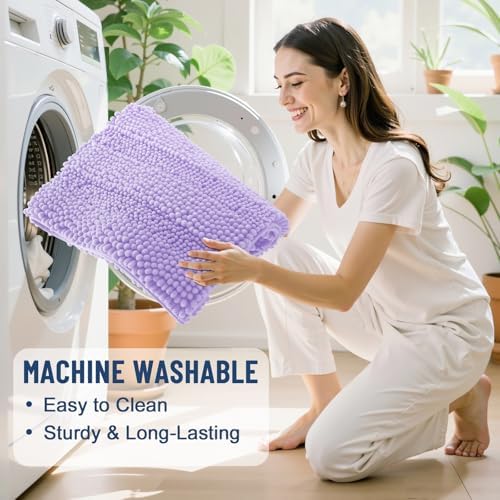 Grandaily Chenille Striped Bathroom Rugs 70x24, Extra Thick and Soft Absorbent Bath Mats, Rubber Backing, Plush Shaggy Shower Carpet, Machine Wash Dry, Bath Rug for Bathroom, Light Purple
