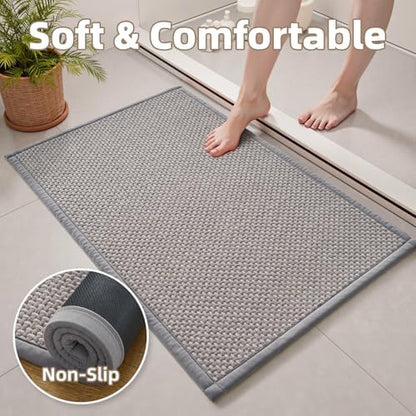 PADOOR-Bath Mat-Super Absorbent Chenille Bathroom Mats-Rubber Backed Bath Mats for Bathroom Non Slip, Easy Clean Bathroom Rugs Front of Bathtub,Shower Room,Sink-24×36, Grey&Beige