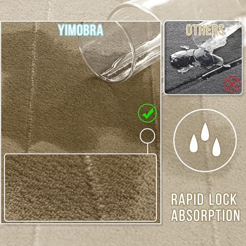 Yimobra Memory Foam Toilet Bath Mat U-Shaped, Soft and Comfortable, Super Water Absorption, Non-Slip, Thick, Machine Wash and Easier to Dry for Bathroom Commode Contour Rug, 24 X 20, Light Tan