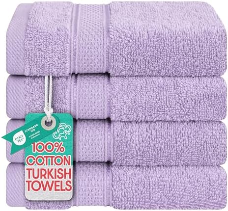 American Soft Linen Salem Washcloth Sets, 4 Piece Luxury 600 GSM 100% Cotton Washcloths for Bathroom, 13x13 inches Washrags Premium Quality Hand Face Towels, Lilac
