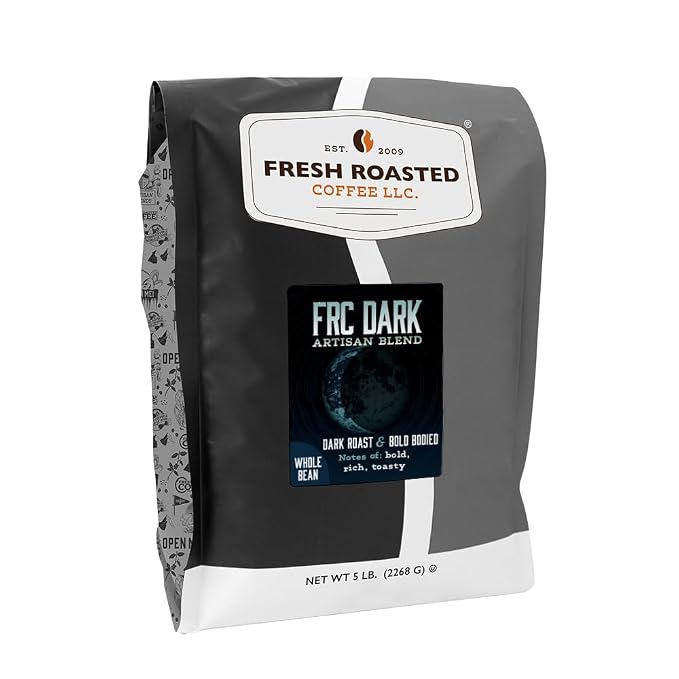 Fresh Roasted Coffee, FRC Dark Roast Blend Whole Bean Coffee, Dark Roast, Kosher, 5 lb (80 oz)
