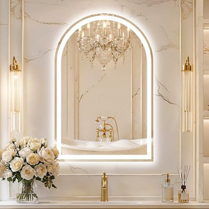 Arched LED Bathroom Mirror with Lights, 24" x 36" Lighted Vanity Mirror