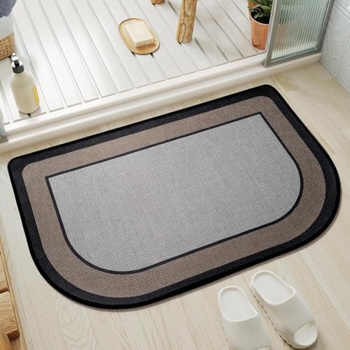 YDKGL Half Circle Bath Mat, Non Slip Thin Bathroom Rugs, Grey 24x35