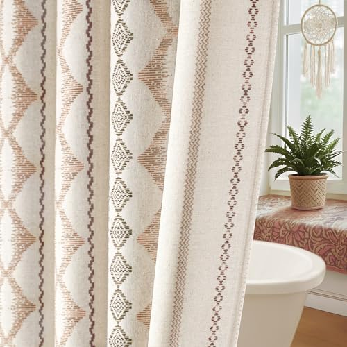 Beige Boho Linen Shower Curtain,72" W x 78" L