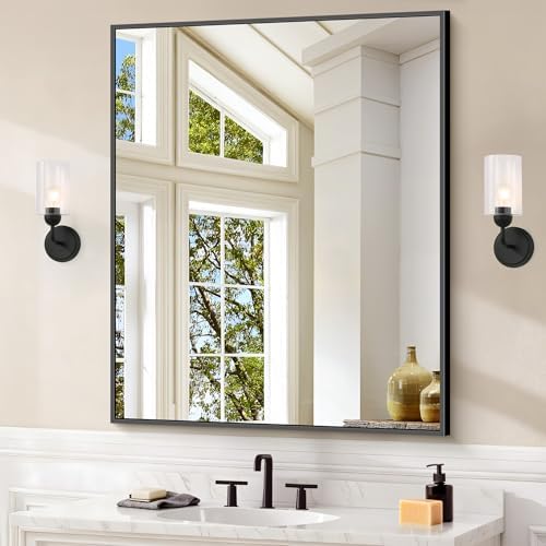 COFENY Black Bathroom Mirror for Wall, 30x36 Inch Rectangle With Metal Frame, Modern Vanity for Bathroom Living Room, Entryway Hangs Horizontal or Vertical