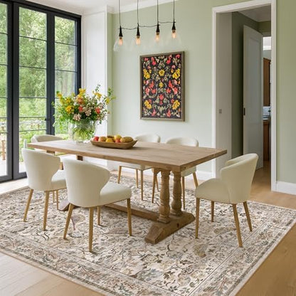 Moss Washable 7x9 Living Room Area Rug, Boho Floral Dining Room Under Kitchen Table, Low Pile Soft Farmhouse Bedroom Carpet, Moss Home Décor, Non Slip & Stain Resistant