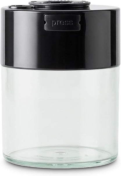 COFFEEVAC Pump It Out Airtight Coffee Container – Vacuum Storage Container for Ground Coffee Beans – Patented Vacuum Seal with Degassing Valve, 1/2 lb, Black/Clear