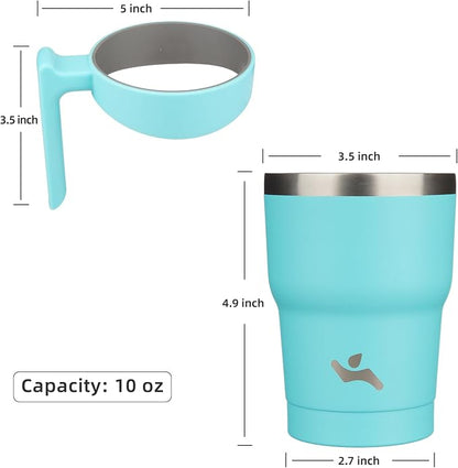 Konokyo 10 oz Tumbler with Handle and 2 Straw 2 Lid, Insulated Water Bottle Stainless Steel Vacuum Cup Reusable Travel Mug,Turquoise