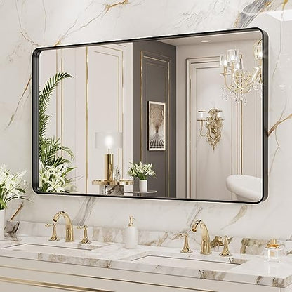 LOAAO 40X36 Inch Black Bathroom Mirror Metal Framed