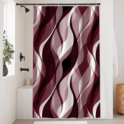 Burgundy Striped Stall Shower Curtain with Hooks, 48x72 Inch