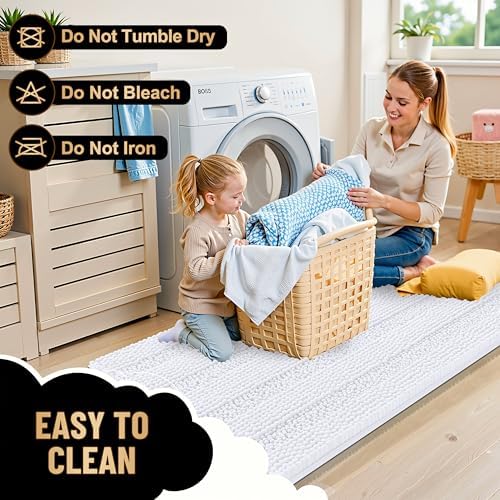 OLANLY Thick Large Bathroom Rugs 44x32, Soft Chenille Bath Rugs, White