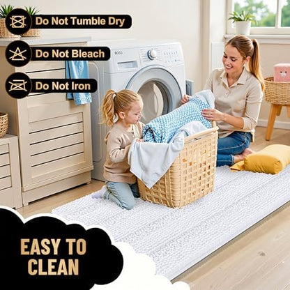 OLANLY Thick Large Bathroom Rugs 44x32, Soft Chenille Bath Rugs, White