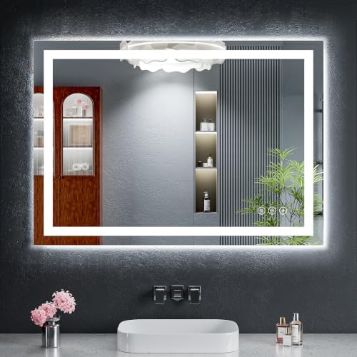 24"x40" LED Bathroom Mirror with Lights, Anti-Fog, Backlit+Frontlit