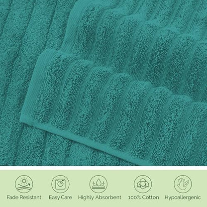 Elegant Comfort Luxury 100% Turkish Cotton Corduroy Ribbed 4 Pack Hand Towel Set 16 x 28 Inch - Absorbent, Super Soft, Quick Dry, Premium Towels for Bathroom, Gym, Spa and Hotel Use, Turquoise