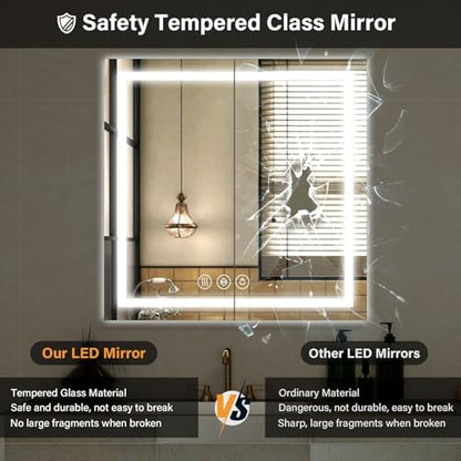 XRAMFY 47"X47" LED Bathroom Mirror, Backlit + Front Lit Wall Mirror