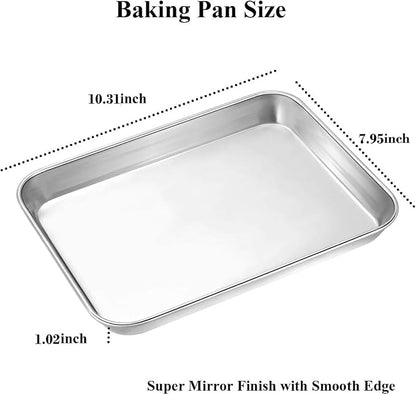 Wildone Baking Sheet with Rack Set [2 Sheets + 2 Racks], Stainless Steel Cookie Pan baking Tray with Cooling Rack, Size 10 x 8 x 1 Inch, Non Toxic & Heavy Duty & Easy Clean