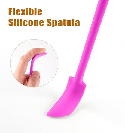 Silicone Spatula Set (6Pcs) - Mini Scraper Tool for Beauty & Food （Reach Every Last Drop - Multi-Size Spatulas for Makeup Jars, Lotion Bottles & Kitchen Containers） (Pink)