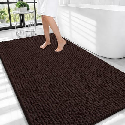 OLANLY Thick Chenille Large Bathroom Rugs 44x32, Absorbent Bath Mat, Brown