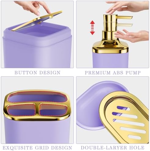 XLHOMO Bathroom Accessories Set - Luxury Purple Bathroom Set, 9 Pieces Bathroom Accessory Set, Purple Bathroom Accessories with Trash Can, Toilet Brush & Soap Dispenser