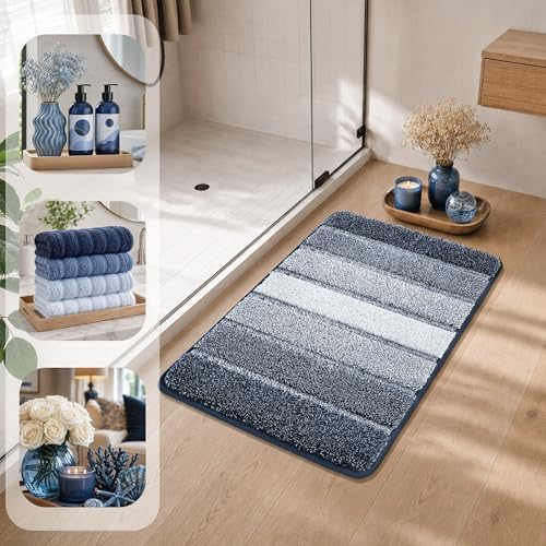 COSY HOMEER Bathroom Rugs 59x20,Ultra Soft Absorbent Bath Mat,Dark Blue