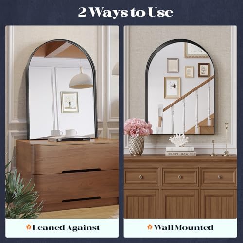 Arched Bathroom Mirrors Set of 2, 22x30 Black Rust-Resistant Metal Frame Vanity Mirror, HD Shatter-Resistant Wall Mirror for Over Sink, Modern Bathroom Mirror for Bedroom, Entryway, Living Room