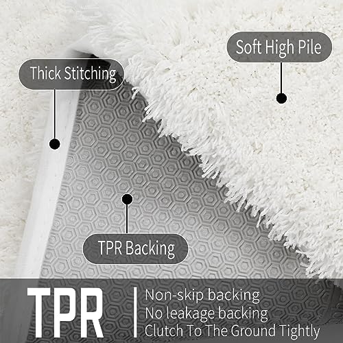 Yimobra Fluffy Plush Bath Rug, Super Shaggy Soft Comfortable Non Slip, Water Absorbent Microfiber Bath Mat, Dries Quickly, Machine Washable Thick Bathroom Rugs for Shower, 70" X 24", Off White