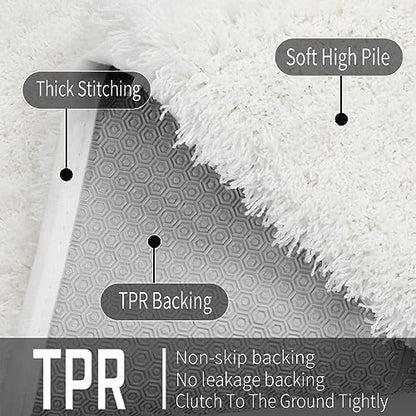Yimobra Bathroom Rugs Non Slip Washable 60x24, Ultra Soft and Water Absorbent Bath Mats, Plush Fluffy Shower Mat Outside, Luxury Microfiber Thick Matts for Bathroom Floor/Tub, Off White